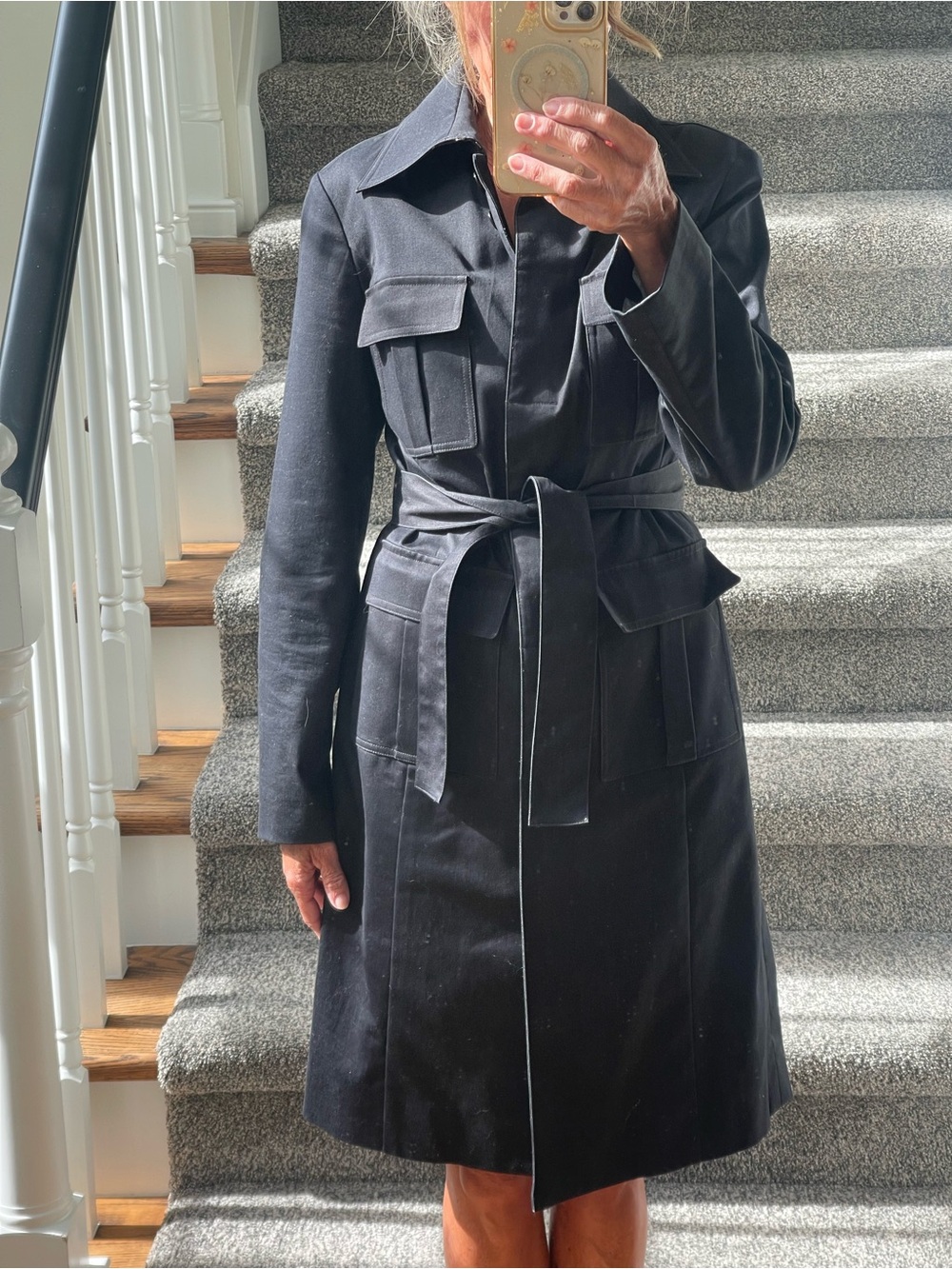 Etcetera Black Tie-Waist Trench Coat with Flap Pockets- Size 6